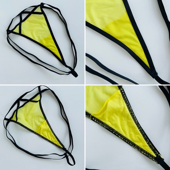 Yellow Mesh G-String with Black Detailing - Picture 16 of 16